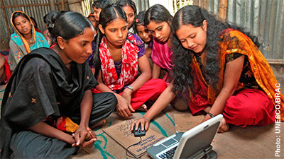 Girls being taught in Bangladesh